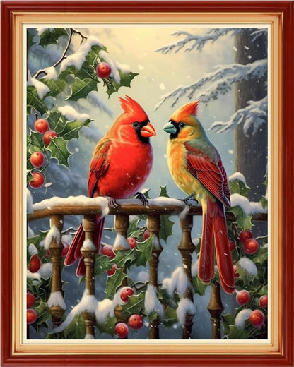 Foxhool Stamped Cross Stitch Kits,11CT Printed Cross Stitch Pattern Full Embroidery Kits for Beginner Needlepoint Kits-Parrot Snow Scene 16x20 inchs