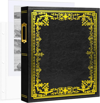 Vienrose Scrapbook Photo Album, 8.5"x11" Faux Leather Cover DIY Scrapbook Album with 50 Sleeves 100 Pages, 3 Ring Vintage Memory Book for Family, Wedding, Birthday, Anniversary, Ebony Black