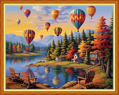 DMCVIVR Stamped Cross Stitch Kits for Beginners Adults Needlepoint Kits for Beginners Embroidery Kits for Adults Crossstitch Kit for Beginners 11CT-Rainbow Hot Air Balloon 16x20 inchs