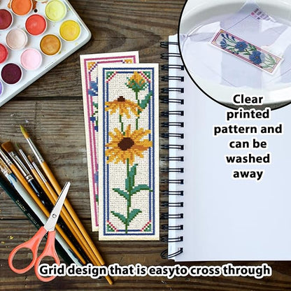 ORIGACH 6 Pcs Flower Cross Stitch Bookmark Kit for Beginner with Backing Felt Floss Instruction Sunflowers Tulip DIY Stamped Embroidery Bookmark Kit for Starter Adults Book Lovers