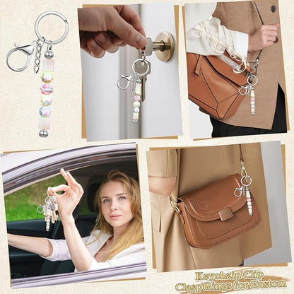 12 PCS Beadable Keychain Making Kit,Key Chain Keyrings for Jewelry Making,Car Bag Purse Charms Key Chains Bulk Metal Blank Bars,DIY Supplies Christmas Gifts for Women Men Crafts Custom Projects Silver