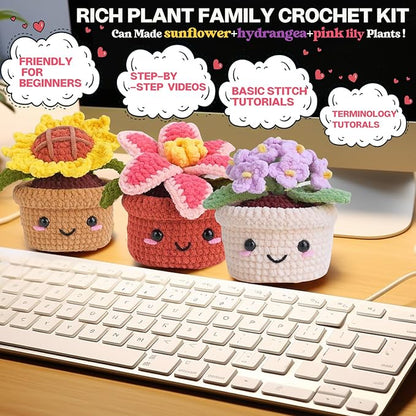 Samesuit Crochet kit for Beginners with Step-by-Step Video Tutorials,Basic Stitch tutorials Video,More Color Yarn,Plants Family(40%+ Yarn)