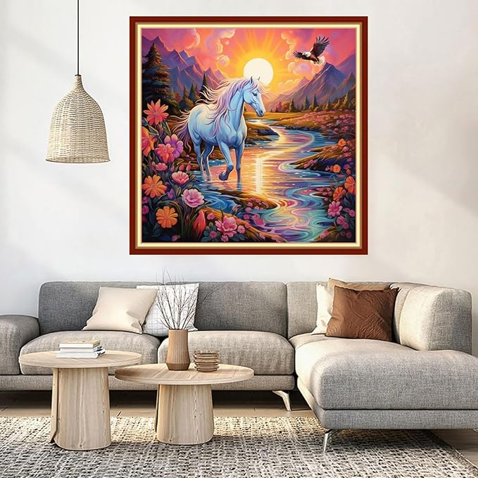 DMCVIVR Stamped Cross Stitch Kits for Beginners Adults Needlepoint Kits for Beginners Embroidery Kits for Adults Crossstitch Kit for Beginners 11CT-Flower Unicorn 18x18 inch