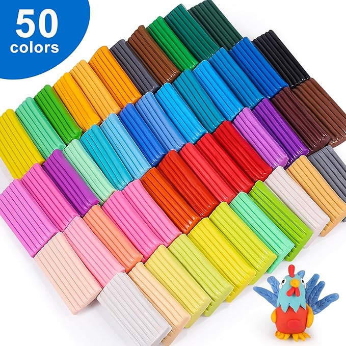 CiaraQ Polymer Clay Starter kit, Oven Bake Modeling Clay with Sculpting Tools, 50 Colors, 3.46 lbs