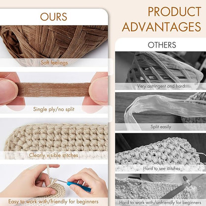 NICEEC 2 Skeins Soft Tape Yarn, Easy Crohcet Raffia, Crochet & Knitting, Paper Ribbon Yarn for DIY Craft Gift Wrapping Total Length 1.76oz×2/109yds×2 - Chocolate