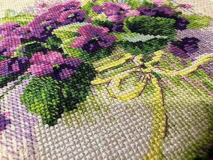 RIOLIS - Violets in a Pot 2091, Cross Stitch Kits 8¾" x 8¾", Cross Stitch Kits for Adults, Floral Counted Cross Stitch Kits, Embroidery Kit for Beginners & Advanced, Crossstitching Kits
