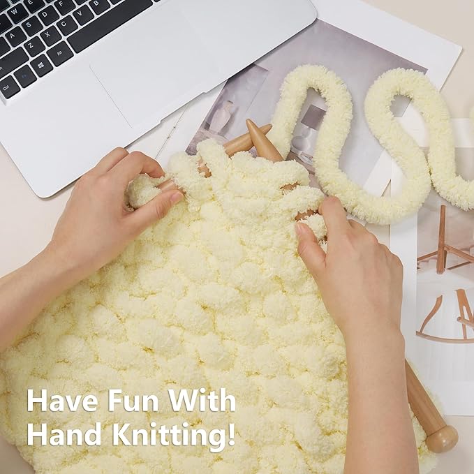 Chunky Yarn for Hand Knitting - #10 Chunky Chenille Yarn, Jumbo Big Thick Chunky Yarns for Crocheting, Super Bulky Chunky Knit Blanket Yarns, 8 Skein (25 yds 8 oz Each Skein), Light Yellow