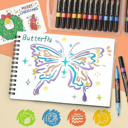ZSCM 48 Colors Duo Glitter Brush Markers, 24 Pack Stocking Stuffers, Metallic Sparkle Markers for Doodle Writing, Glitter Art Crafts Gifts Trendy Stuff Christmas Stocking Stuffers
