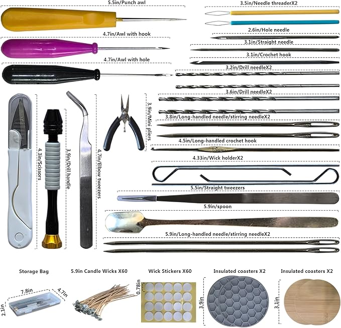 DiaWiew Candle Making Tools for Punching Holes and Inserting Wicks, Beginners Candle Making Kit for Adult Including Wick Needle for Candle Making, Perfect to Candle Molds with No Holes for Wicks