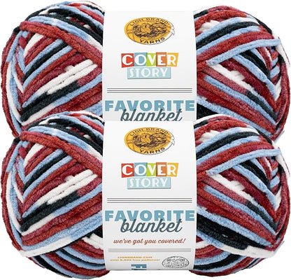 Lion Brand Yarn, Cover Story Favorite Blanket Yarn for Knitting and Crochet, 223 Yards, Burrr-Berry, 2 Pack