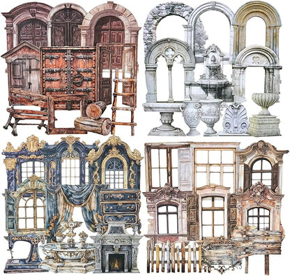 AuriicLeaf Retro Door and Window Cardstock Stickers, 80PCS Vintage Manor Ephemera for Scrapbooking, Journaling, DIY Crafts, and Planner Supplies