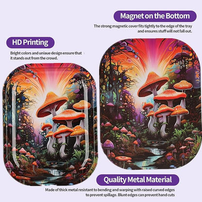 Small Metal Trays with PVC Soft Magnetic Lid Metal Tray with Lid Cover Small Cute Decorative Tray Ideal Storage for Home or on The Go, 7" x 5.5"