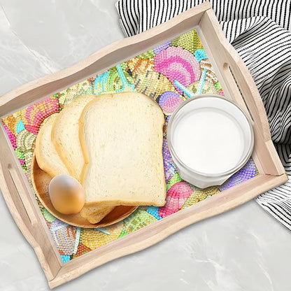 DIY Diamond Art Wooden Tray Kit With Handle, Painted Table Decoration for Breakfast, Bar Dinner, Gem Painting Art Set for Beginners (#08-Starfish Shell)
