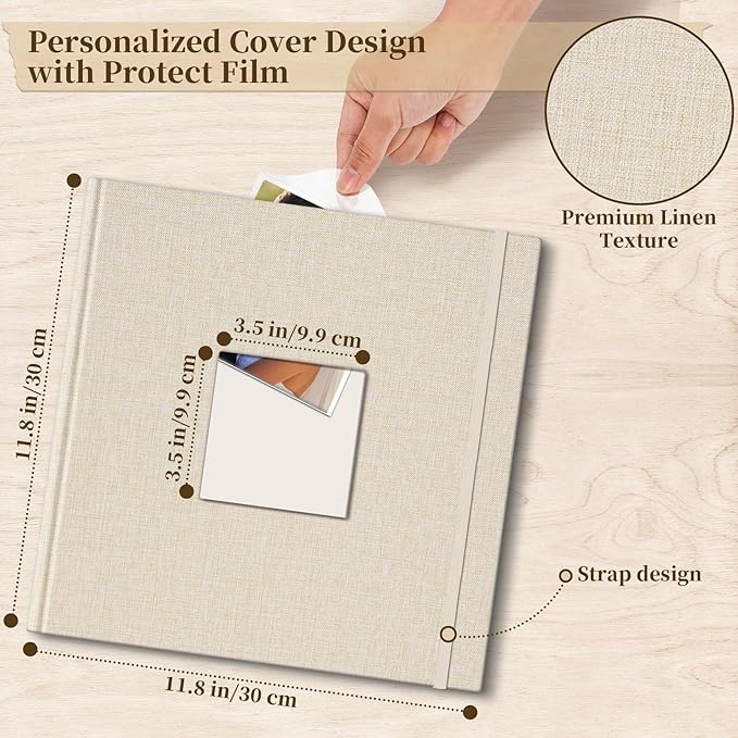 Vienrose Scrapbook Album 12" x 12", Large Linen Photo Album with Writing Space, DIY Scrapbook Supplies for Wedding, Baby, Family Memories & Travel (30 sheets / 60 pages, Beige)