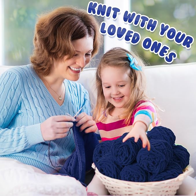 Buryeah 8 Pack Chunky Chenille Yarn for Crocheting Soft Thick Fluffy Yarn for Hand Knitting Bulky Velvet Blanket Plush for Weaving DIY Crafts Each 3.5 oz 55 Yards (Navy Blue)
