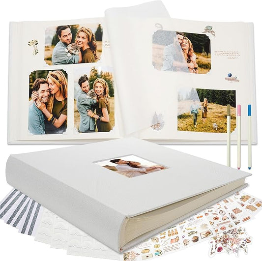 Vienrose Premium Scrapbook Photo Album with Writing Space 12"x12", DIY Scrapbook Album with 60 Pages, Large Photo Book for Baby Family Travel Vacation, Valentine Gift White