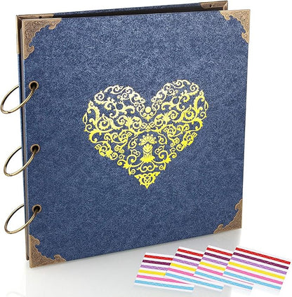 ADVcer Photo Album DIY Scrapbook (10x10 inch 50 Pages Double Sided) Vintage Hardcover Three-Ring Binder Picture Booth Albums with 6 Colors 408pcs Self Adhesive Photos Corners for Memory Keep (Blue)