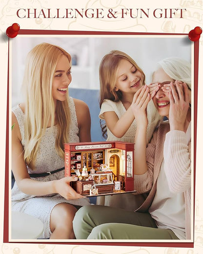 Rolife DIY Dollhouse Miniature House Kit 1:18 Vintage French Dessert Shop, Wooden Diorama Model Kit Mini House to Build with LED, Arts and Crafts for Adults Home Decor Creative Gift for Boys Girls