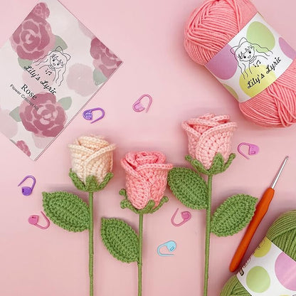 Lily's Lyric Flower Crochet Kit | Pink Rose | Step-by-Step Video Tutorial for Adults Teenagers | Craft Gift Idea DIY Home Decoration