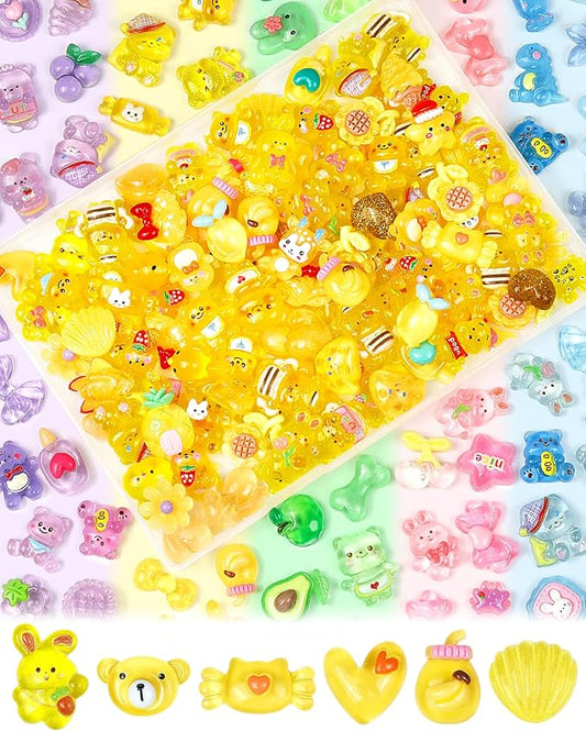 FIVEIZERO 100PCS Cute Slime Charms Bulk Set – Kawaii Flatback Resin Charms for Crafts, Mini Decoden Acrylic Embellishments for Phone Junk Cases, Scrapbooking & DIY Decoration (Yellow)