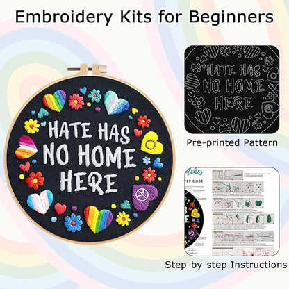 Nuberlic Embroidery Kit for Beginners - LGBT Love Pattern Adults Starter Cross Stitch Kit DIY Needlepoint with Hoop, Pre-Printed Fabric, Threads & Step-by-Step Guide