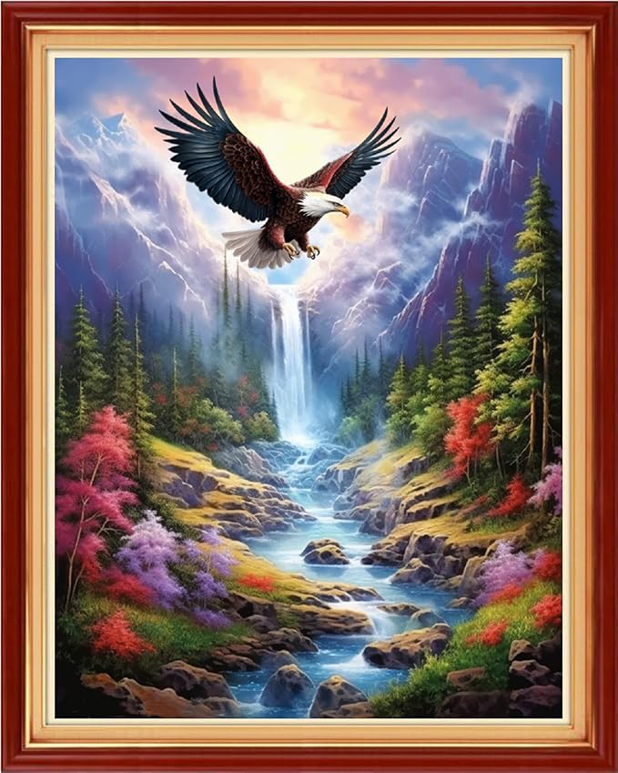 Dimensean Stamped Cross Stitch Kits Full Range of Embroidery Patterns Starter Kits for Beginners Adult DIY Cross Stitches Needlepoint Kits 11CT-Mountain and River Eagles 16x20 inch
