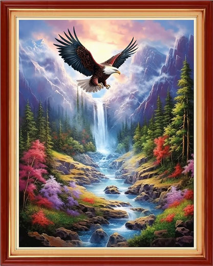 Dimensean Stamped Cross Stitch Kits Full Range of Embroidery Patterns Starter Kits for Beginners Adult DIY Cross Stitches Needlepoint Kits 11CT-Mountain and River Eagles 16x20 inch