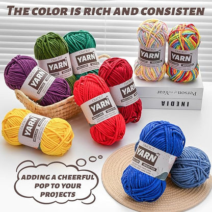 Rainbow Fluffy Chenille Yarn for Crocheting - Baby Yarn for Crocheting Soft Blanket - (100g/87.4yds) Crochet Amigurumi Chunky Yarns - Super Bulky 5 Velvet Yarns