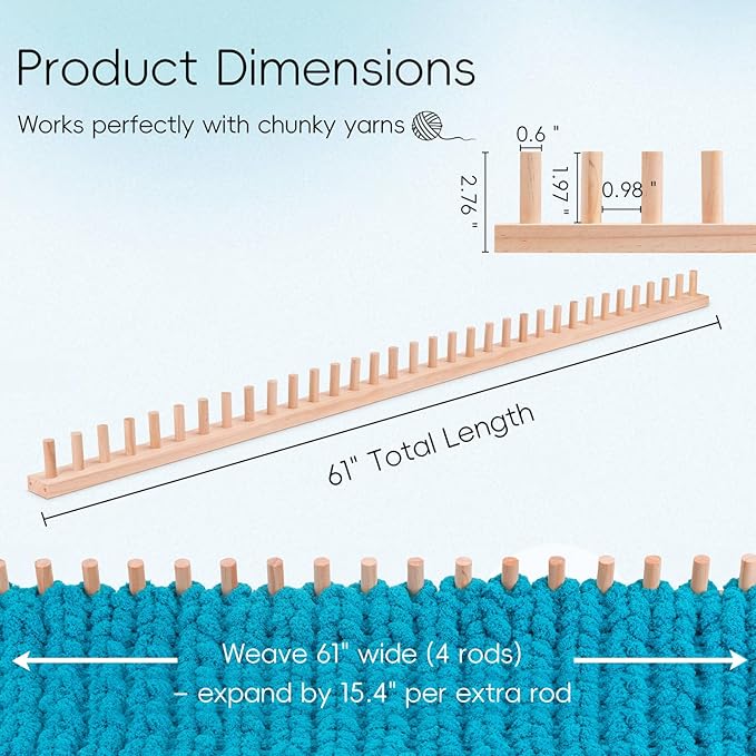 LITURTOO Chunky Blanket Loom - Loom for DIY Throw Blankets, Adjustable Size Hand Knitting Yarn Chunky,No Needles Required,Beginner Friendly Yarn Craft (61")