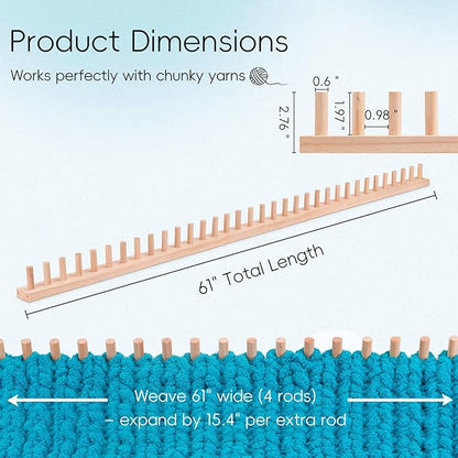 LITURTOO Chunky Blanket Loom - Loom for DIY Throw Blankets, Adjustable Size Hand Knitting Yarn Chunky,No Needles Required,Beginner Friendly Yarn Craft (61")