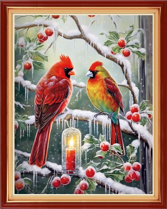Findvoor Stamped Cross Stitch Kits for Beginner Embroidery Kits for Beginners Adults DIY 11CT Cross Stitch Patterns Needlepoint Kits Crossstitching Kits-Little Bird Snow Scene 16x20 inch