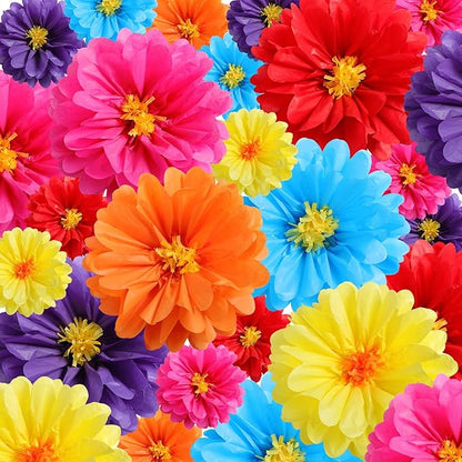 24 Pcs 10" 20" Giant Mexican Fiesta Paper Flowers Colorful Tissue Crepe Flowers Pom Poms Craft for Floral Party Backdrop Wedding Birthday Party (Classic Color)