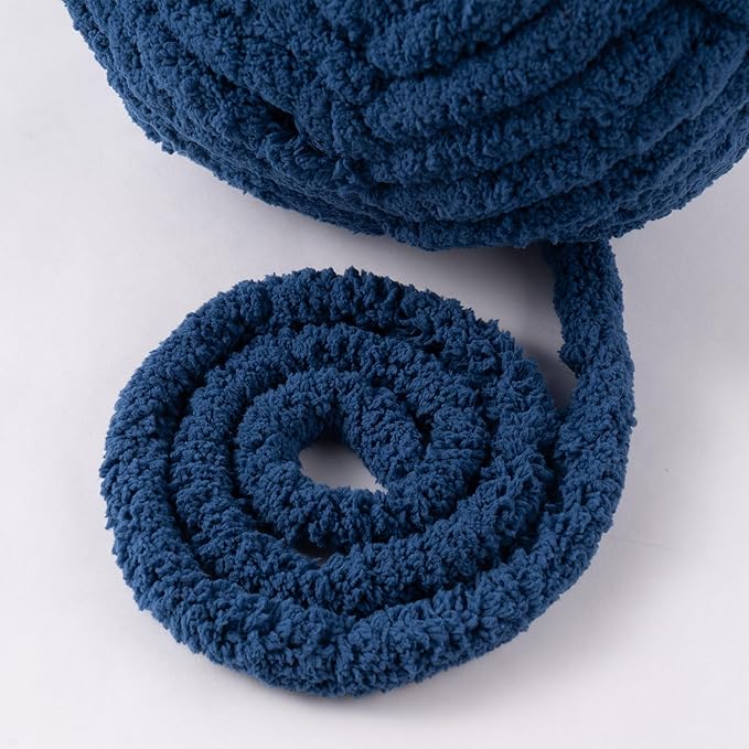 Navy Jumbo Chunky Chenille Yarn for Crocheting, Thick Plush Yarn for Hand Knitting Blankets, Super Soft Bulky Yarn for DIY Projects, 2 Jumbo Pack