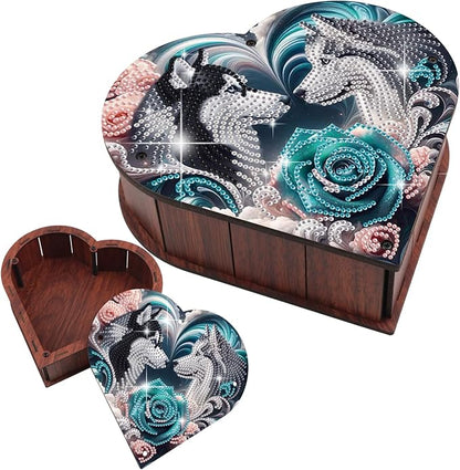 DIY Diamond Painting Kit Storage Box, Rose Wolf Dog Diamond Decorative Craft Heart Shaped Kit, Desktop Item Storage, Multifunctional Creative Craft Gift