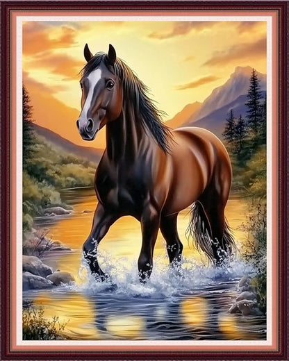 Fanxvivy Stamped Cross Stitch Kits for Beginners Full Range of Cross Stitching Preprinted Embroidery Kits for Adults, 11CT Embroidery Pattern Needlepoint Kits-Sunrise Steed 16x20 inch