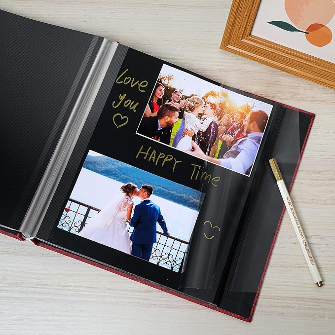 Spbapr Large Photo Album Self Adhesive Linen Cover Magnetic Scrapbook Album DIY Scrap Book 60 Black Sticky Pages for 3x5 4x6 5x7 8x10 Pictures with A Metal Pen