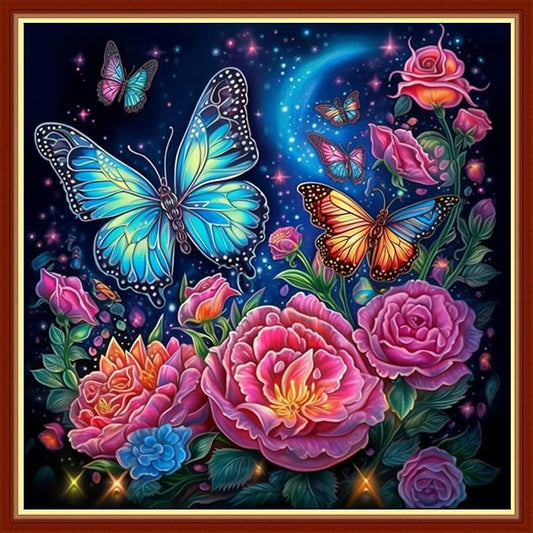 Findvoor Stamped Cross Stitch Kits for Beginners Full Range of Cross Stitching Embroidery Pattern for Adults, 11CT DIY Needlepoint Embroidery Starter Kits-Butterfly Flowers 17.7x17.7 inch