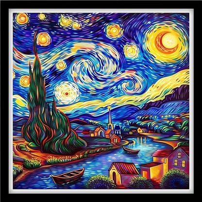 DMCVIVR Stamped Cross Stitch Kits for Beginners Adults Needlepoint Kits for Beginners Embroidery Kits for Adults Crossstitch Kit for Beginners 11CT-Van Gogh's Starry Home 18x18 inchs