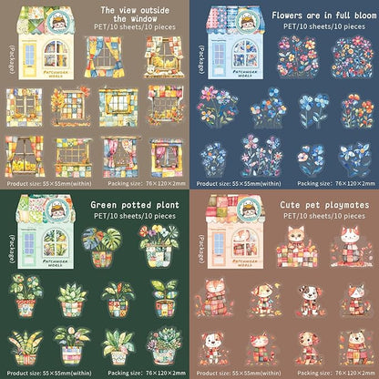 60 Pieces Vintage Aesthetic Scrapbooking Stickers with Pastoral Style Scenes for Junk Journals, Card Making, Planners, Phone Cases, Office DIY Crafts (6 Pack)