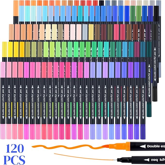 SZTCECDM 120Colors Art Markers for Adults, Fine Tip & Brush Pen Set for Coloring Books, Drawing, Watercolour Markers Pens, Artist Markers