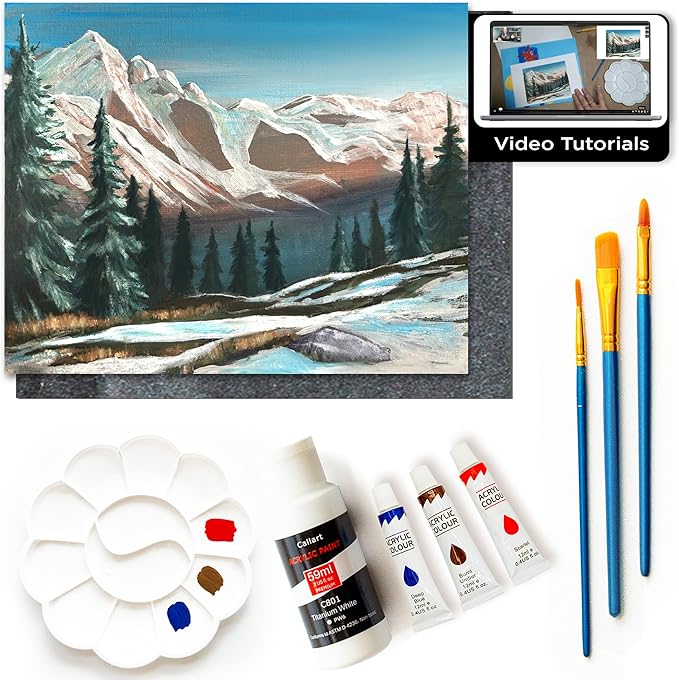 Painting4Real DIY Art Painting Kit for Adults – Learn to Paint Alpine Morning with Video Tutorials – 9 Pieces Acrylic Paint Set for Adults –Perfect Christmas Crafts & Holiday Gifts for Art Lovers