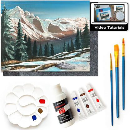 Painting4Real DIY Art Painting Kit for Adults – Learn to Paint Alpine Morning with Video Tutorials – 9 Pieces Acrylic Paint Set for Adults –Perfect Christmas Crafts & Holiday Gifts for Art Lovers