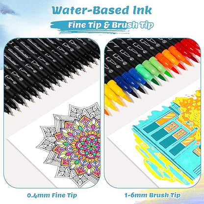 LIULIUCAI 200 Colors Dual Tip Markers Brush Pens, Fine & Brush Tip Art Markers for Adult Coloring Book Drawing Calligraphy, Colored Pens Christmas Gifts Stocking Stuffers for Teen Art Supplies