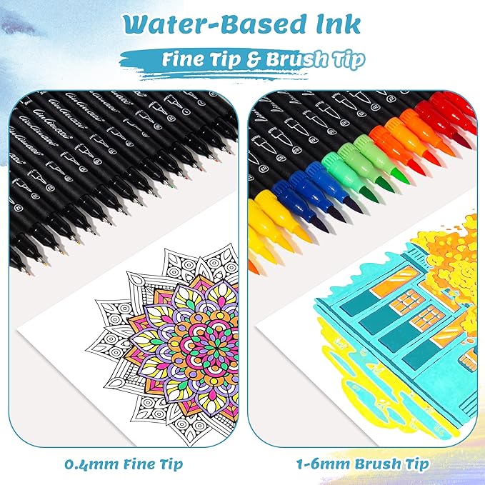 LIULIUCAI 156 Colors Dual Tip Markers Brush Pens, Fine & Brush Tip Art Markers for Adult Coloring Book Drawing Calligraphy, Colored Pen Christmas Gifts Stocking Stuffers for Teen Art Supplies