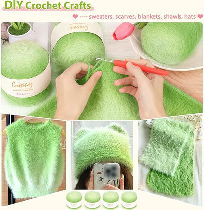 Coopay Ombre Yarn for Crocheting and Knitting - 4 Pack Dual Gradient Yarn Cake with Plush of 100g/3.52oz - 190m/207yds - 38% Wool, 40% Nylon, 22% Acrylic for Sweaters, Hats, Scarves (Cyan Duckweed)