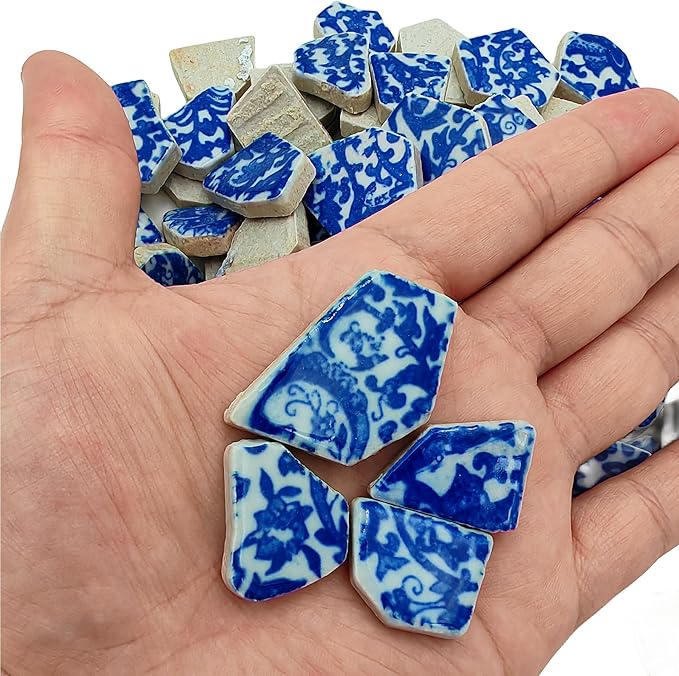 1.1 LB Porcelain Ceramic Mosaic Tiles,Broken Irregular Mosaic Tiles for DIY Craft Floor,Kitchen,Pool, Flower Pots Mosaic Making Supplies (Porcelain 06)
