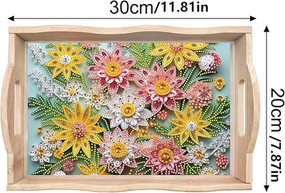 DIY Diamond Art Wooden Tray Kit, Food Tray with Handle Diamond Painted Table Decoration Tray, for Breakfast, Bar Dinner Table Diamond Dots Gem Painting Art Set for Beginners-#38-Flower