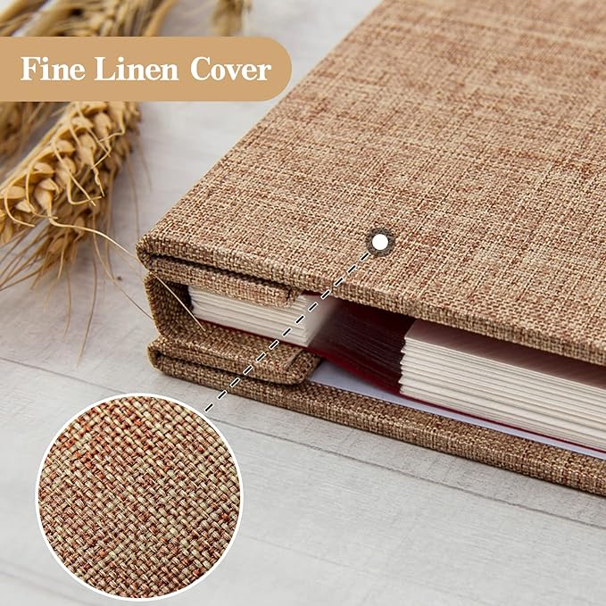potricher Large Photo Album Self Adhesive 3x5 4x6 5x7 8x10 10x12 Pictures Linen Cover 40 Blank Pages Magnetic DIY Scrapbook Album with A Metallic Pen (Khaki, 13.2x12.8 inches 40 Pages)