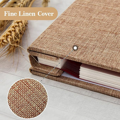 potricher Large Photo Album Self Adhesive 3x5 4x6 5x7 8x10 Pictures Linen Cover 40 Blank Pages Magnetic DIY Scrapbook Album with A Metallic Pen (Khaki, 11x10.6 Inches 40 Pages)