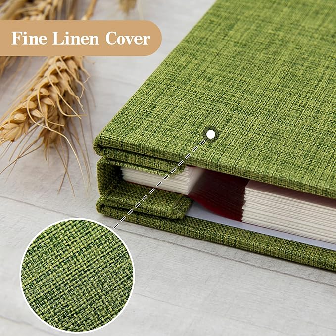potricher Large Photo Album Self Adhesive 4x6 5x7 8x10 Pictures Linen Cover 40 Blank Pages Magnetic DIY Scrapbook Albums with A Metallic Pen (Green)